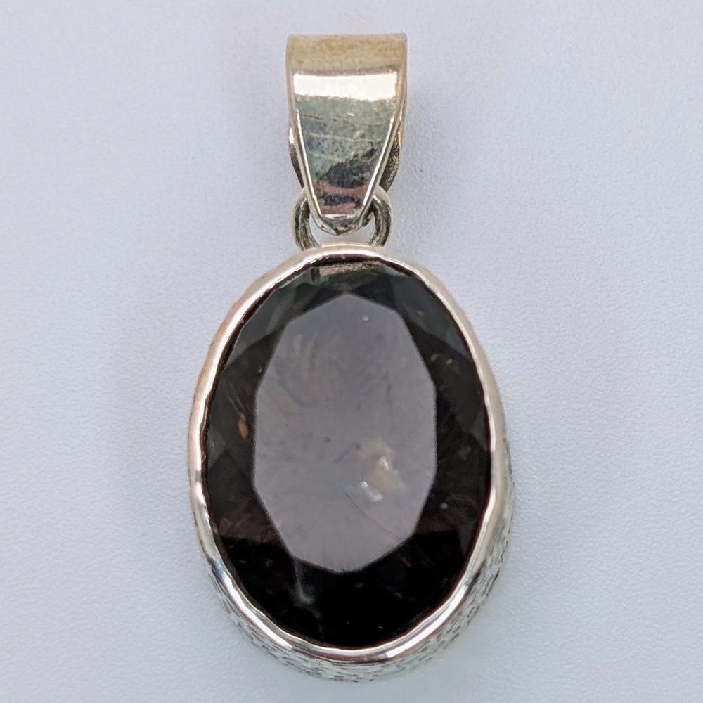 Carved Flower Smoky Quartz Pendant S925 Sterling Silver